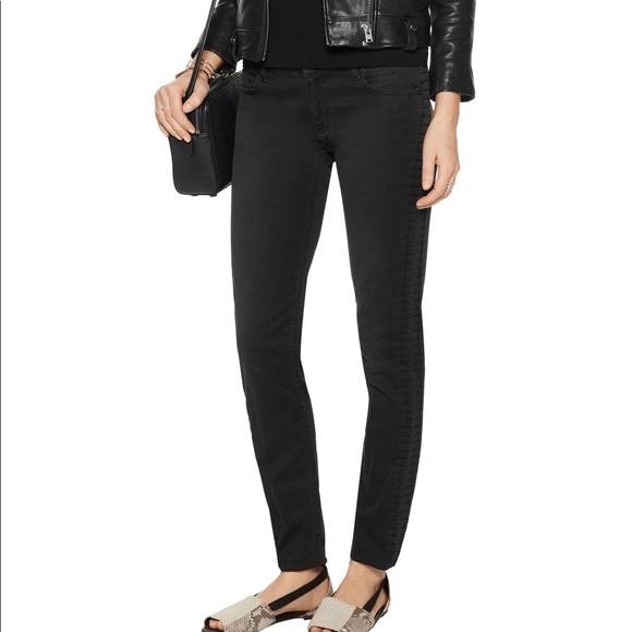 Maje Paris Skinny Quilted Mid-Rise Biker Jeans Black 40 - Picture 3 of 10